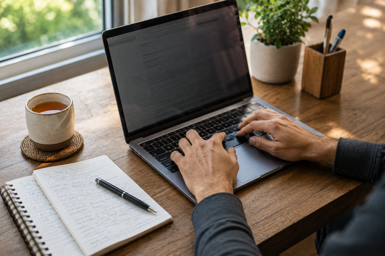 Sydney handyman pros blog upload writer drafting an article at a desk